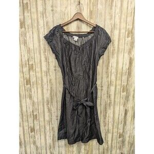 Liz Claiborne Chambray Dress L Western Prairie Peasant Dark Wash Cotton Tencel